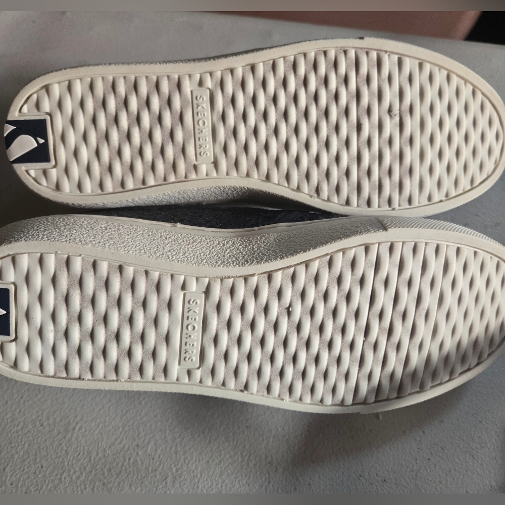 New! Skechers Air Cooled Memory Foam Navy Blue Glitter Slip On Shoes 7 - Picture 13 of 14